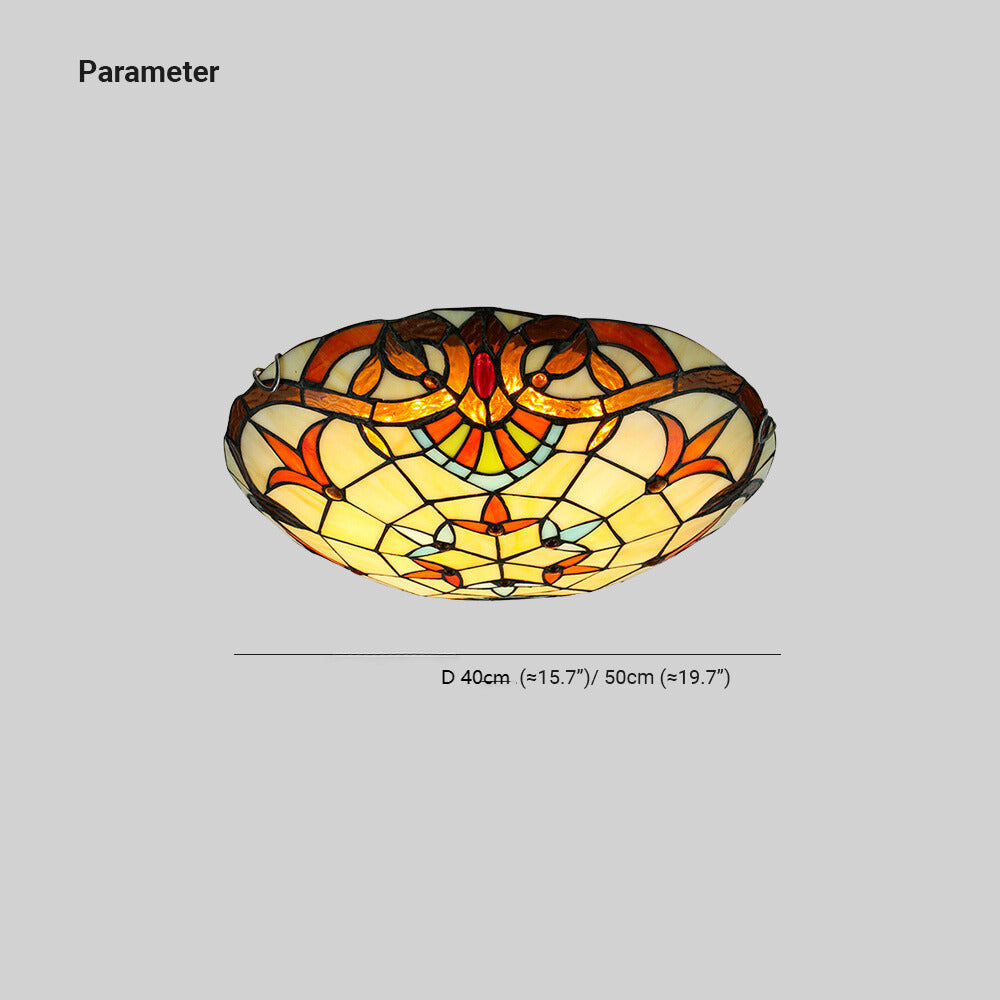 Tiffany Baroque Rond LED Plafonnier Verre Métal Chambre À Coucher