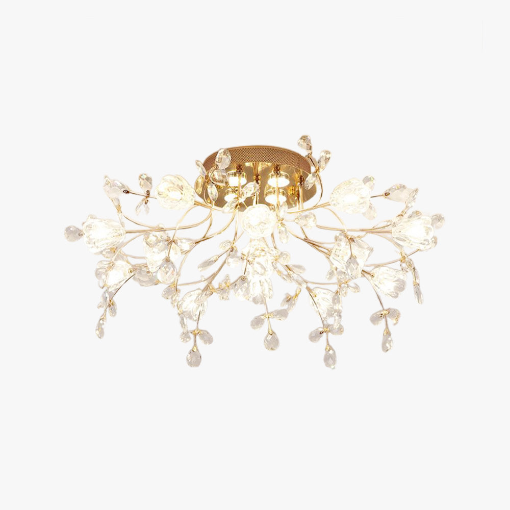 Arisha Design LED Plafonnier Fleur Art Deco Métal/Verre Doré Salon/Chambre à Coucher - Neutralighting