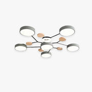 Arisha Plafonnier Rond Moderne, Métal/Bois, Blanc/Vert/Gris, Salon