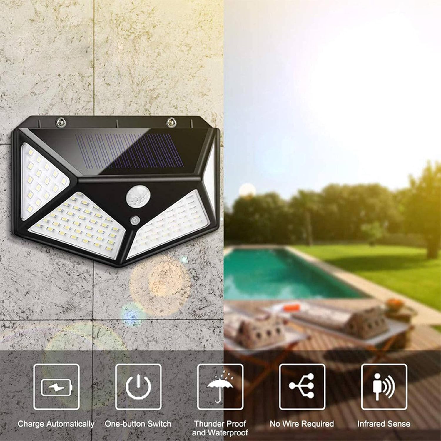 Lampe solaire extérieur LED murale