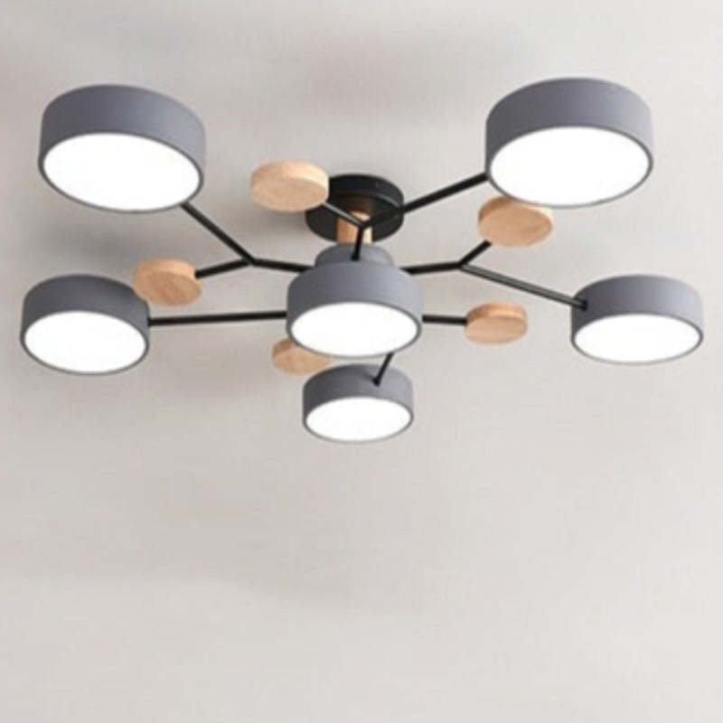 Arisha Plafonnier Rond Moderne, Métal/Bois, Blanc/Vert/Gris, Salon