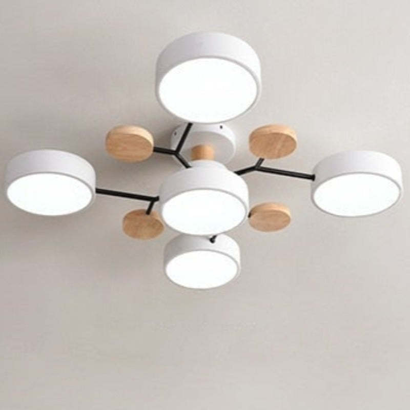 Arisha Plafonnier Rond Moderne, Métal/Bois, Blanc/Vert/Gris, Salon