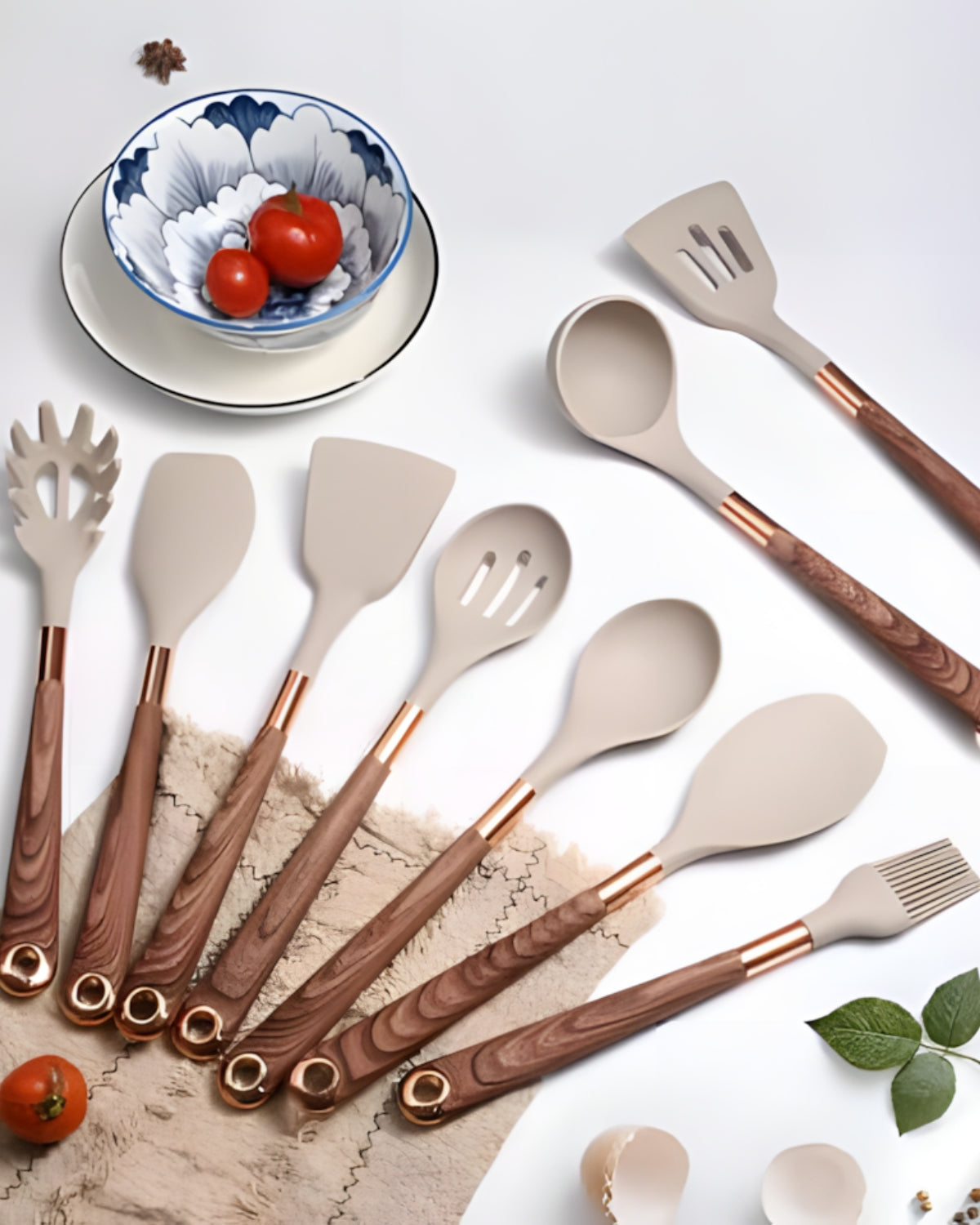 Ensemble d'ustensiles de cuisine en bois antiadhésifs