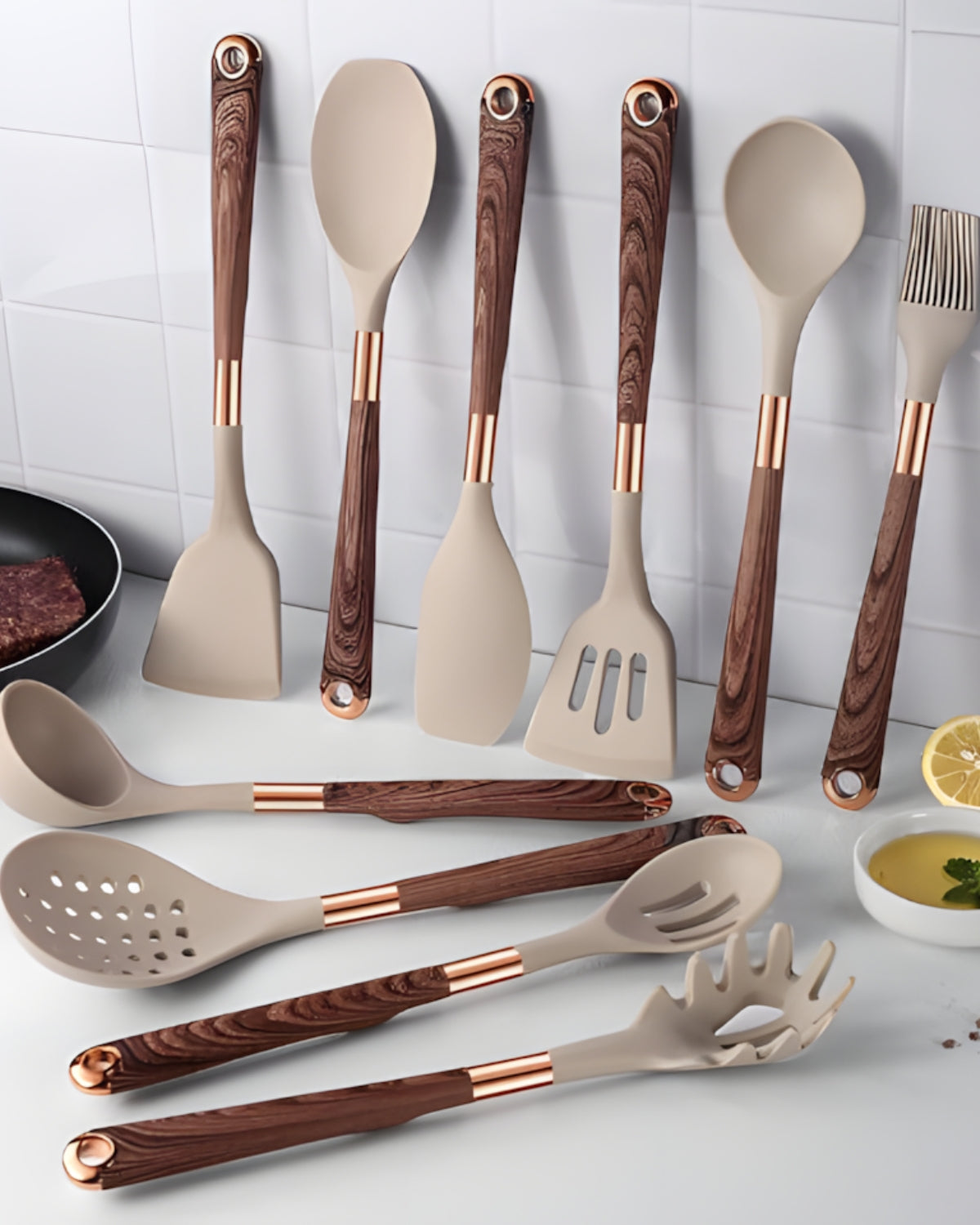 Ensemble d'ustensiles de cuisine en bois antiadhésifs