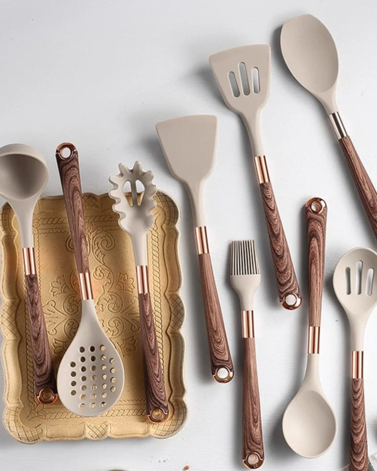 Ensemble d'ustensiles de cuisine en bois antiadhésifs