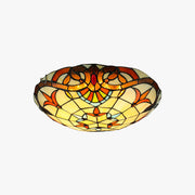 Tiffany Baroque Rond LED Plafonnier Verre Métal Chambre À Coucher