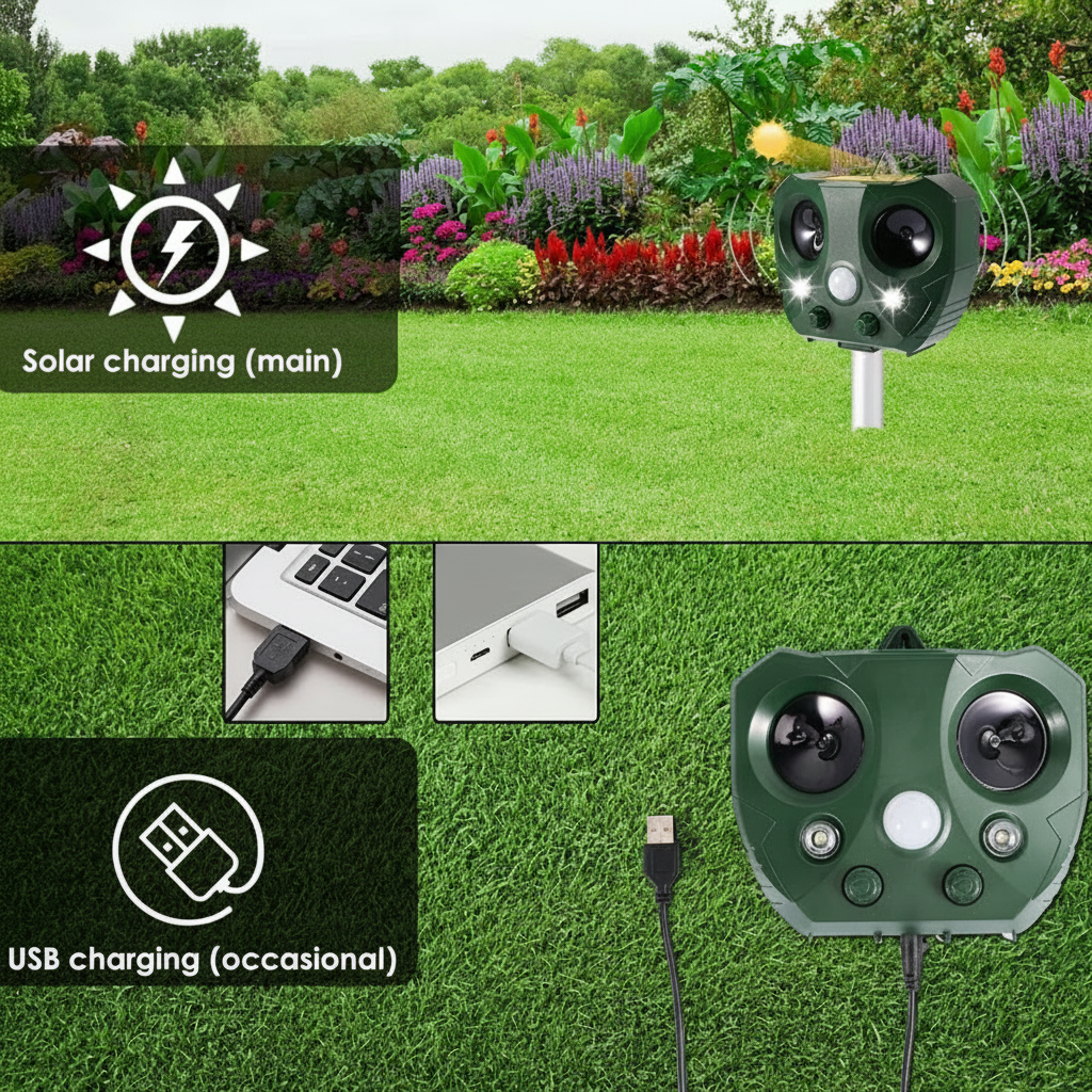 Répulsif Oiseaux Solaire à Ultrasons – Anti-Nuisibles Jardin, Terrasse et Extérieur