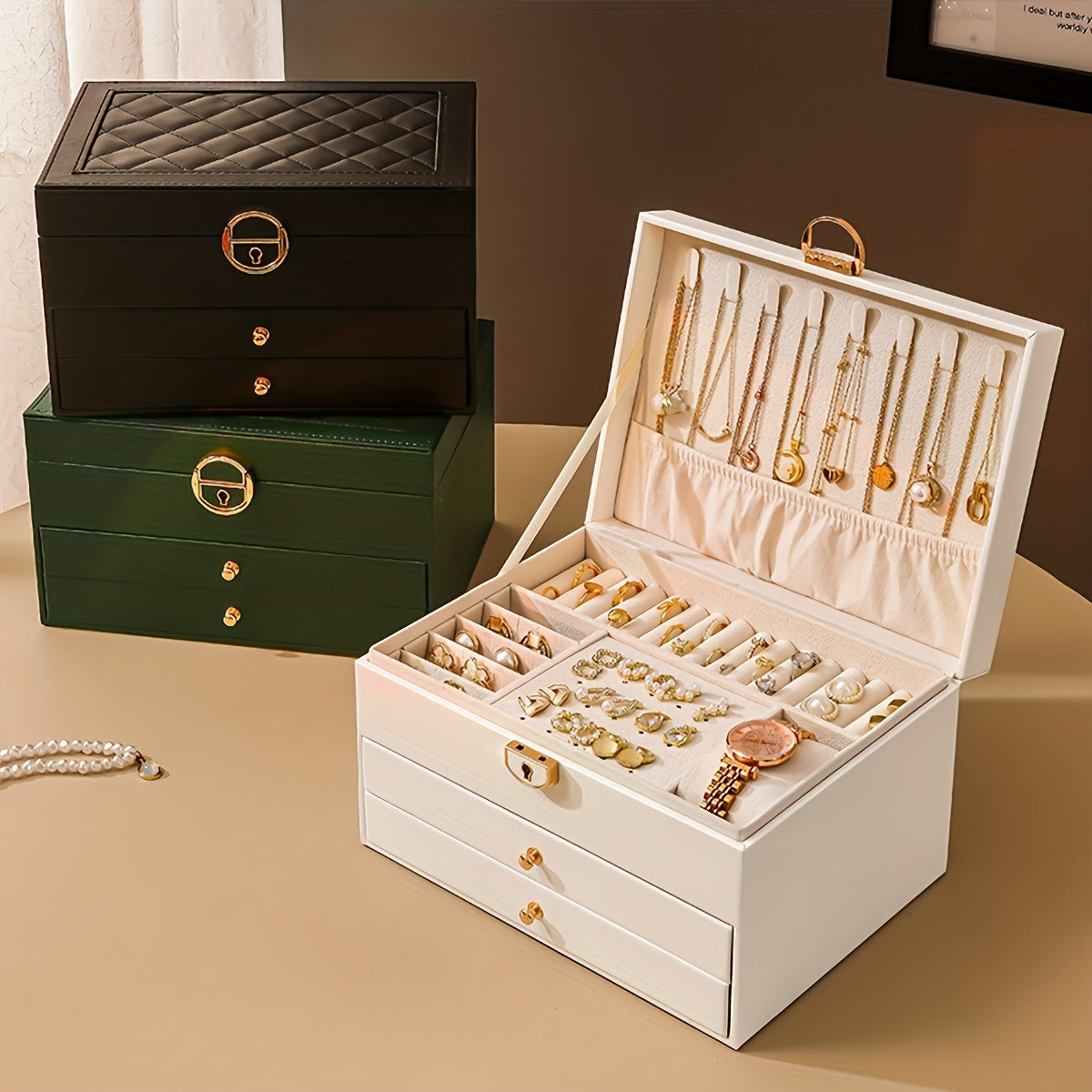 ElegancePure Stor Smykkeorganisator i Lær – 3 Nivåer for Halskjeder, Ringer og Verdifulle Smykker