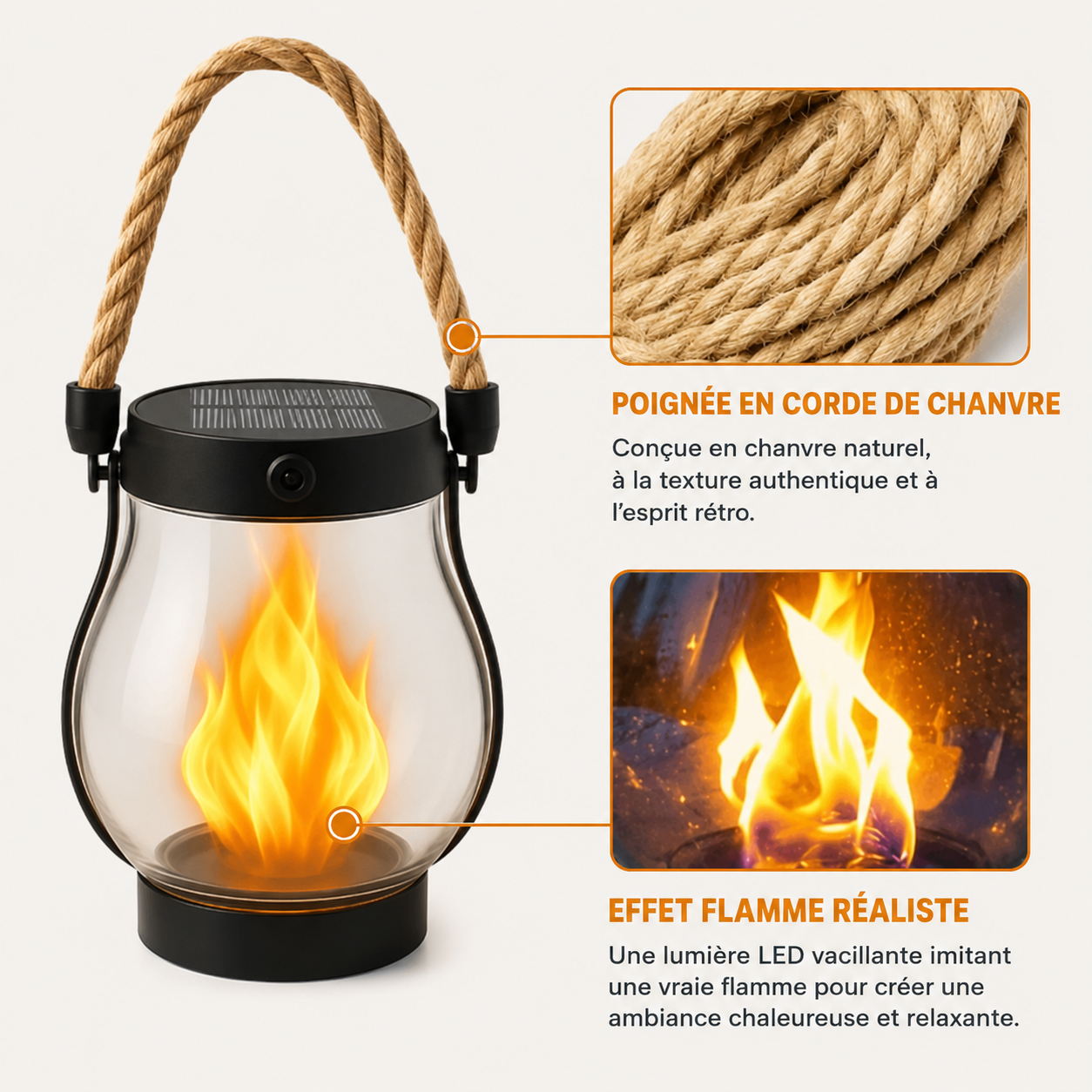 Lanterne Solaire à Effet Flamme LED - Ambiance Sécurisée sans Effort