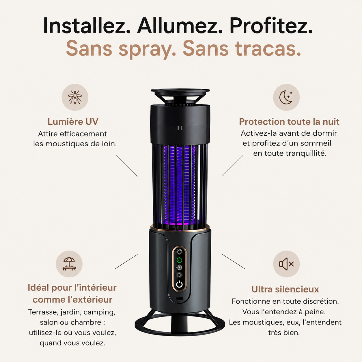 Lampe UV Anti-Moustiques LED Rechargeable – Piège à Insectes Intérieur/Extérieur