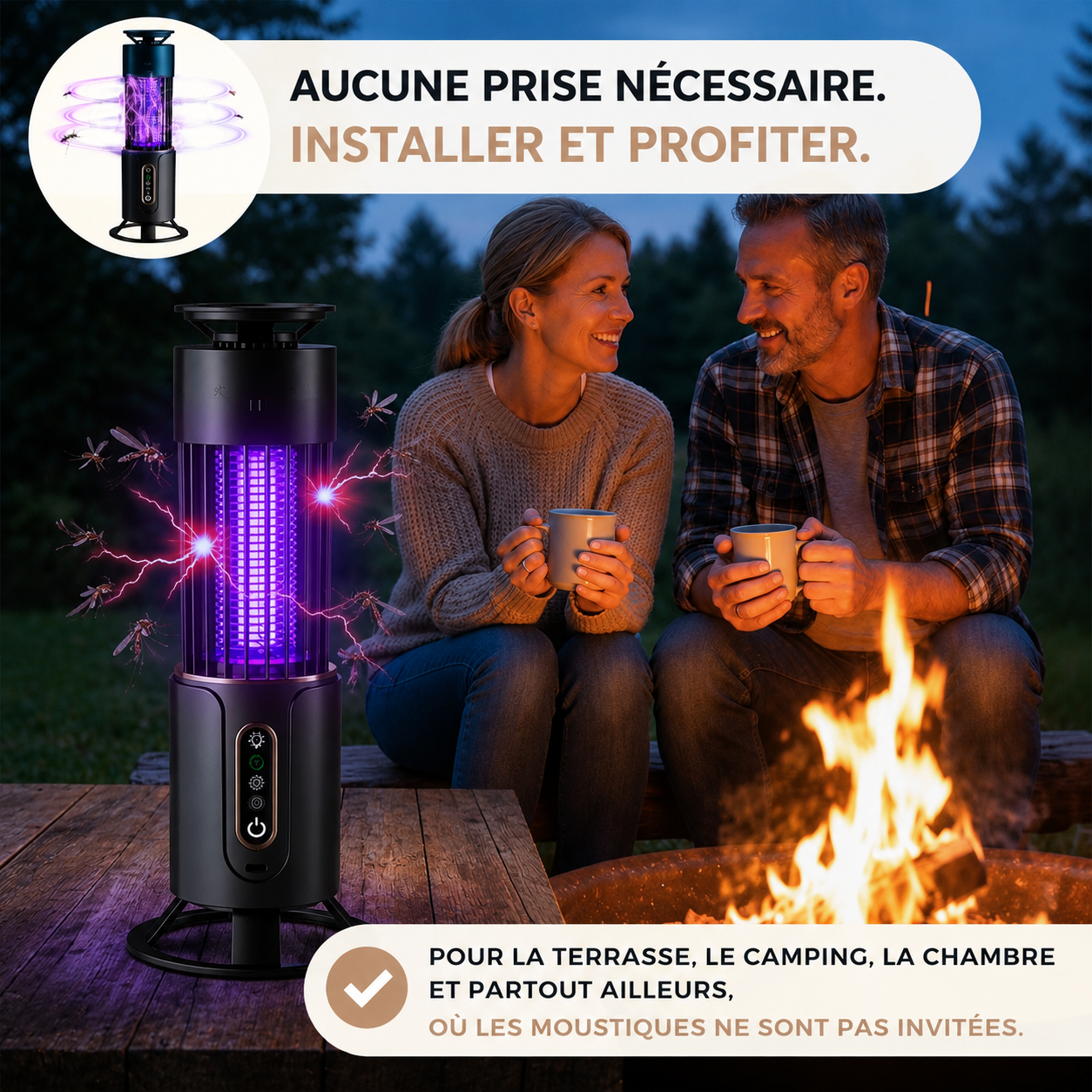 Lampe UV Anti-Moustiques LED Rechargeable – Piège à Insectes Intérieur/Extérieur