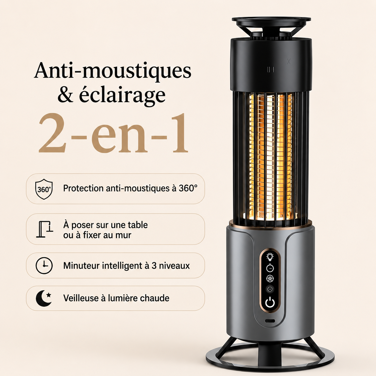 Lampe UV Anti-Moustiques LED Rechargeable – Piège à Insectes Intérieur/Extérieur