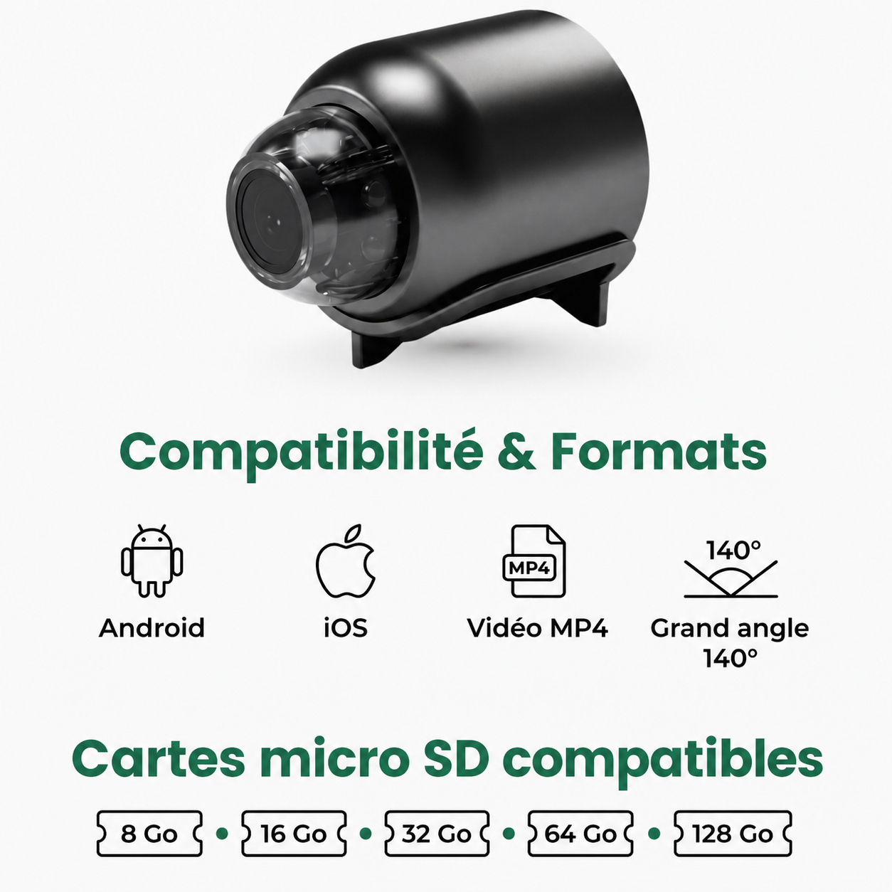 Mini Caméra Espion Sans Fil, Contrôle à Distance et Enregistrement HD