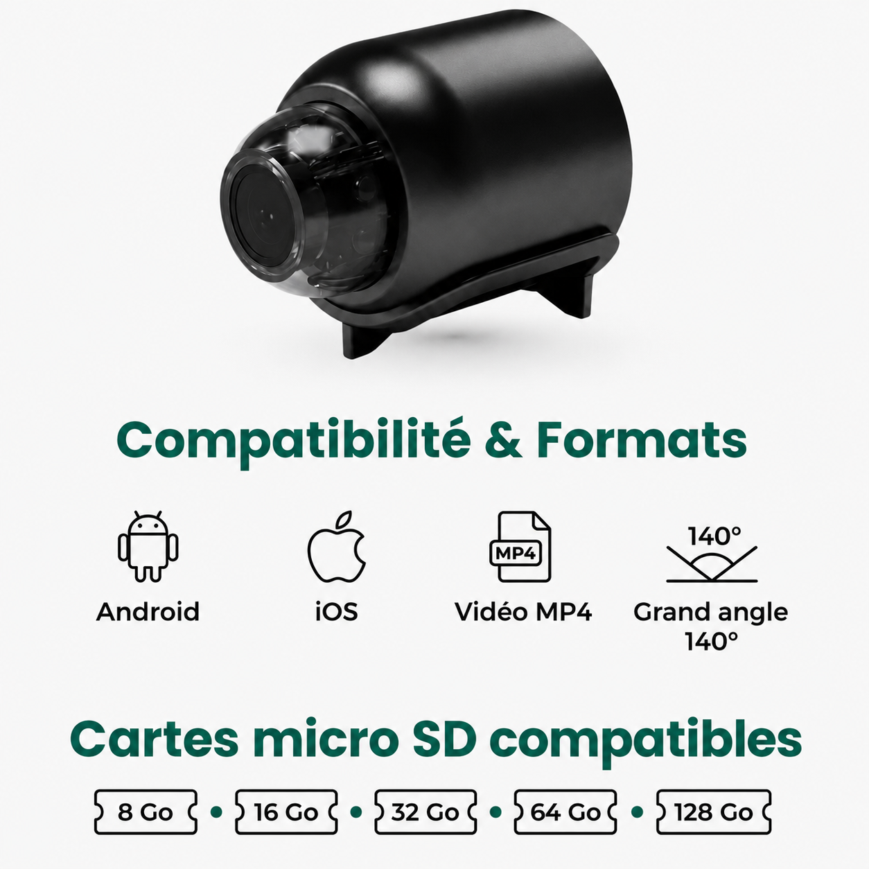 Mini Caméra Espion Sans Fil, Contrôle à Distance et Enregistrement HD