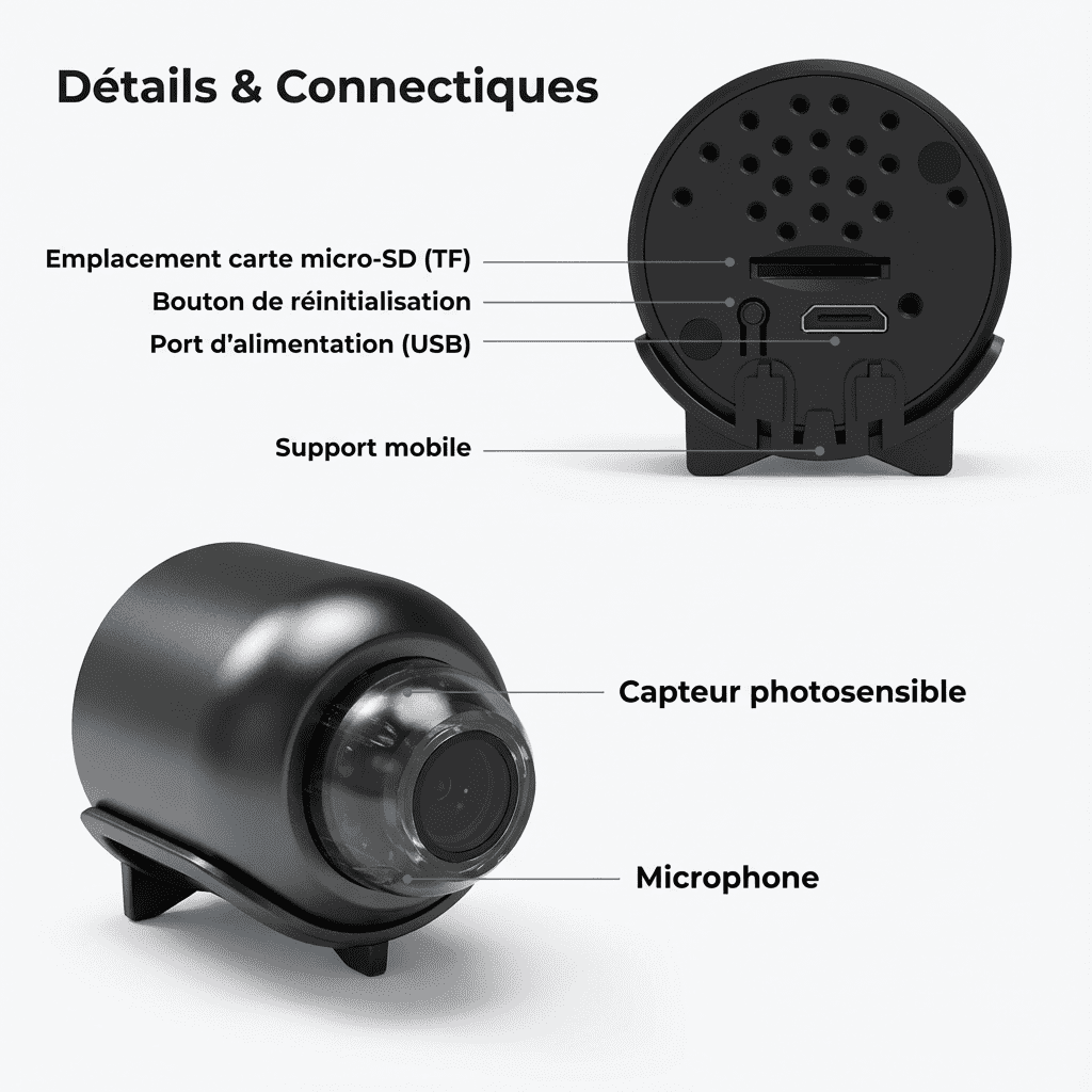 Mini Caméra Espion Sans Fil, Contrôle à Distance et Enregistrement HD