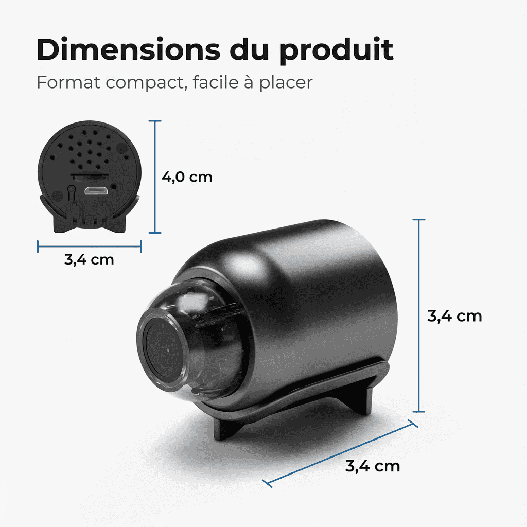 Mini Caméra Espion Sans Fil, Contrôle à Distance et Enregistrement HD