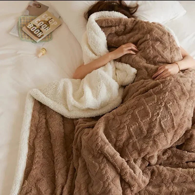 Couverture Épaisse en Laine d'Agneau pour l'Hiver – Plaid Polaire Double Face pour Lit Literie Electro Paris Marron foncé 100x150cm