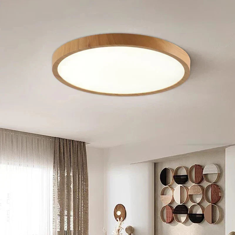 Plafonnier Rond Ultra Fin Bois de Noyer Éclairage Réglable
