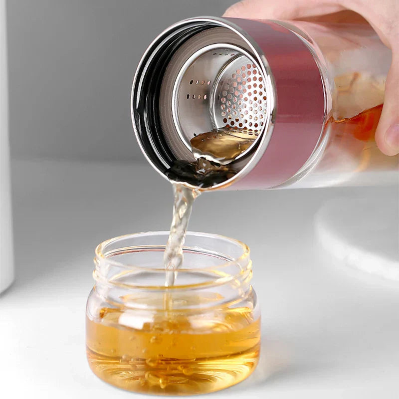 Termos til Te i Glass med Integrert Infusor | InfuThermo – Perfekt for Varme/Kalde Drikker på Farten!
