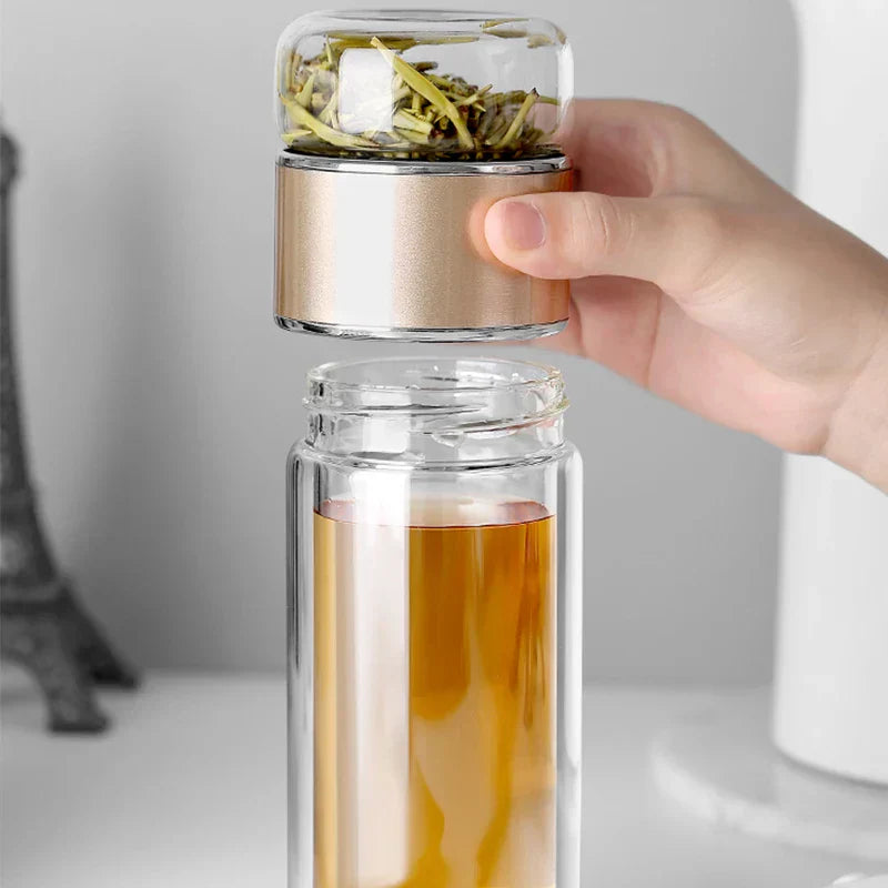 Termos til Te i Glass med Integrert Infusor | InfuThermo – Perfekt for Varme/Kalde Drikker på Farten!
