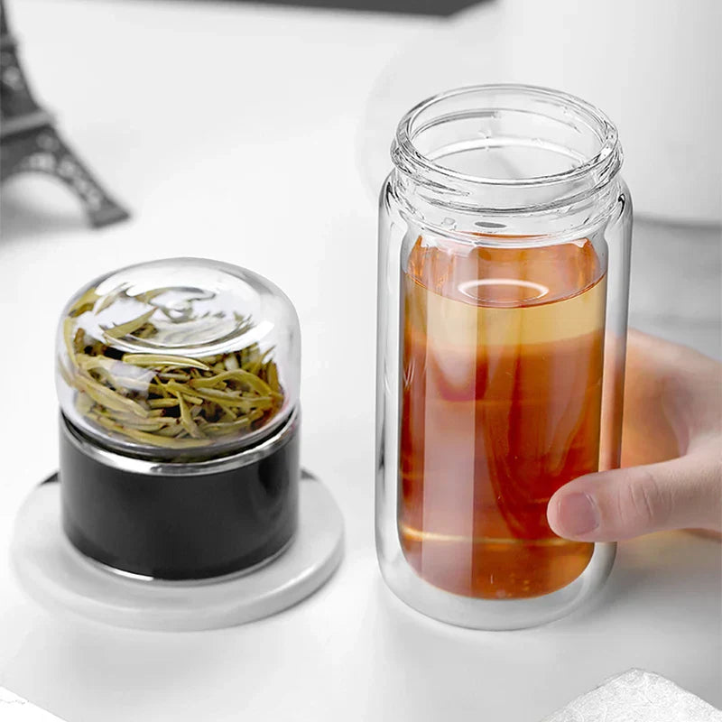 Termos til Te i Glass med Integrert Infusor | InfuThermo – Perfekt for Varme/Kalde Drikker på Farten!
