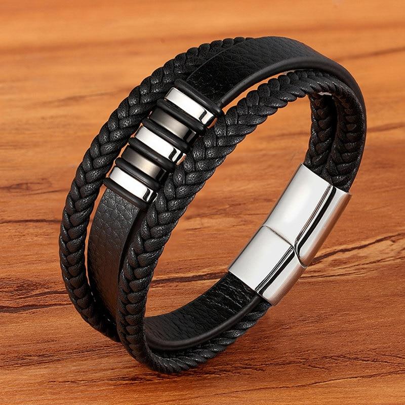 Bracelet Homme en Cuir Véritable LéoVant– Élégance Vintage avec Fermoir Magnétique