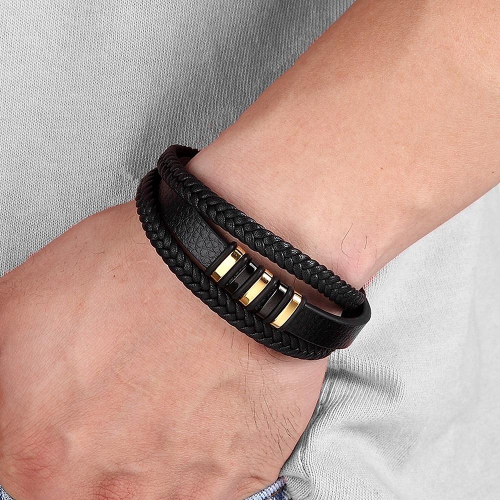 Bracelet Homme en Cuir Véritable LéoVant– Élégance Vintage avec Fermoir Magnétique