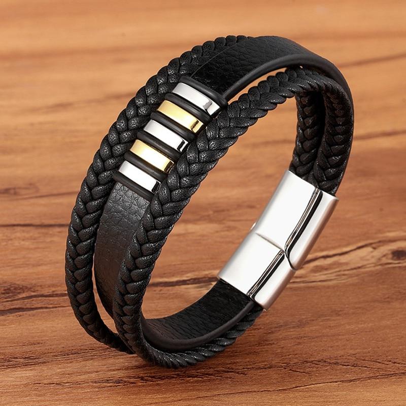 Bracelet Homme en Cuir Véritable LéoVant– Élégance Vintage avec Fermoir Magnétique