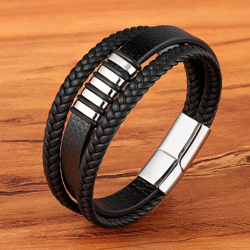 Bracelet Homme en Cuir Véritable LéoVant– Élégance Vintage avec Fermoir Magnétique