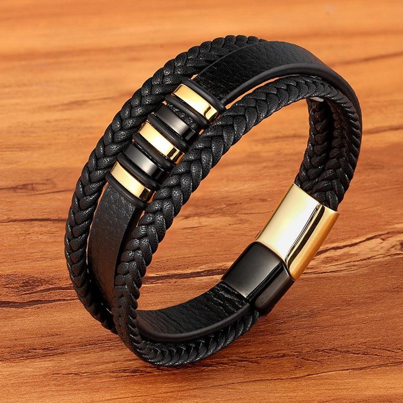 Bracelet Homme en Cuir Véritable LéoVant– Élégance Vintage avec Fermoir Magnétique