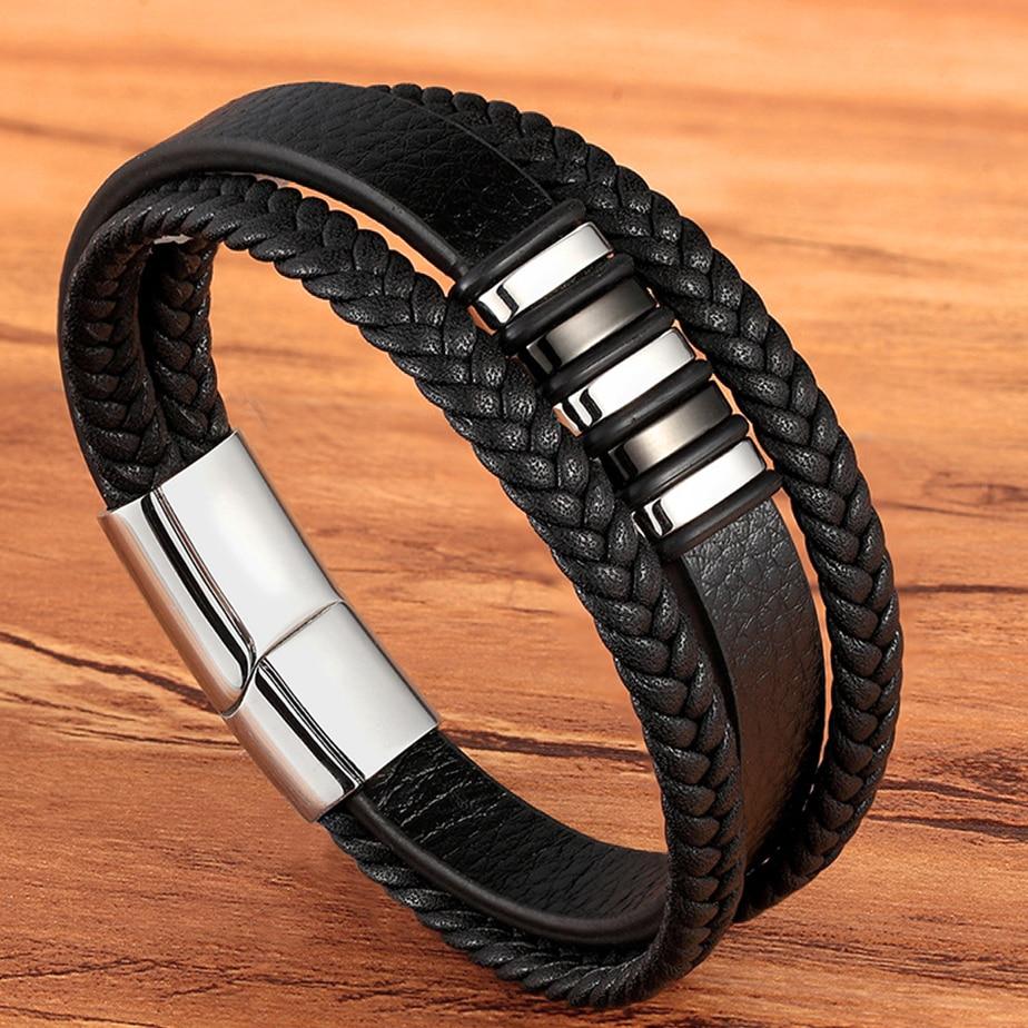 Bracelet Homme en Cuir Véritable LéoVant– Élégance Vintage avec Fermoir Magnétique