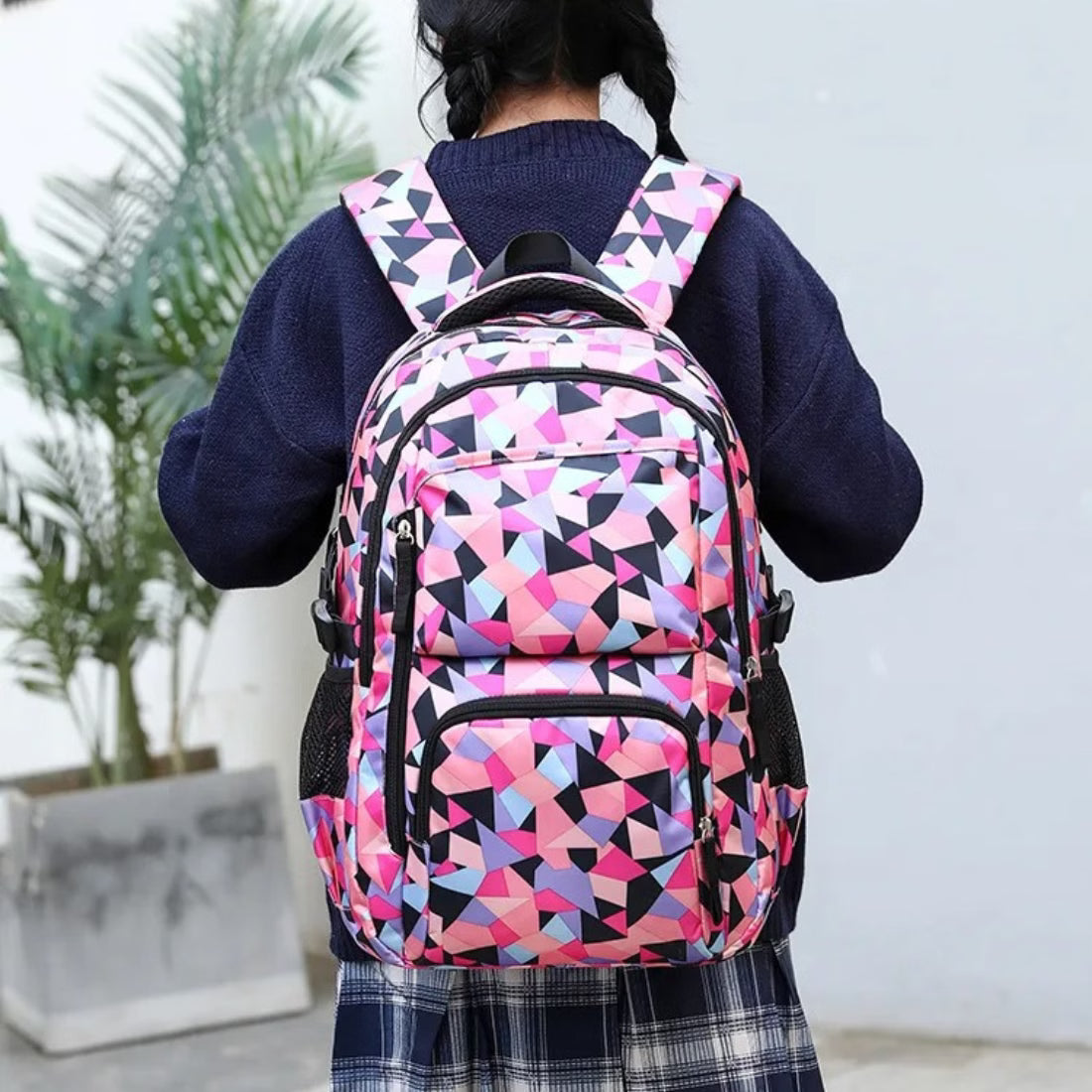 Cartable fille CM1 à motif géométrique