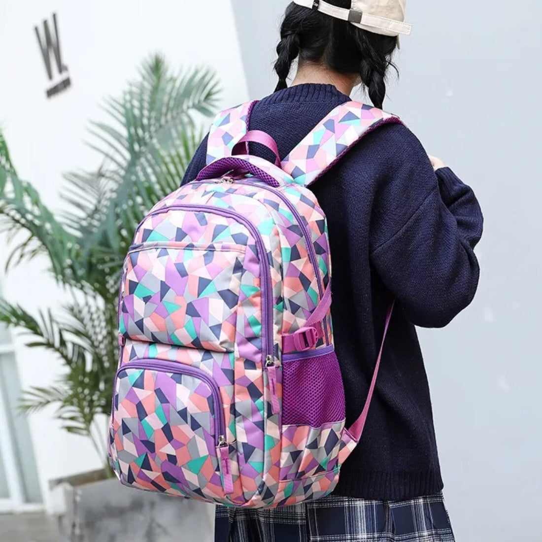 Cartable fille CM1 à motif géométrique
