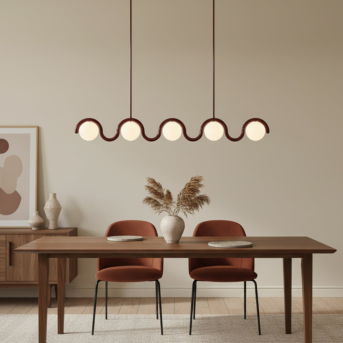 Ovelia Lustre Linéaire Rouge & Argenté