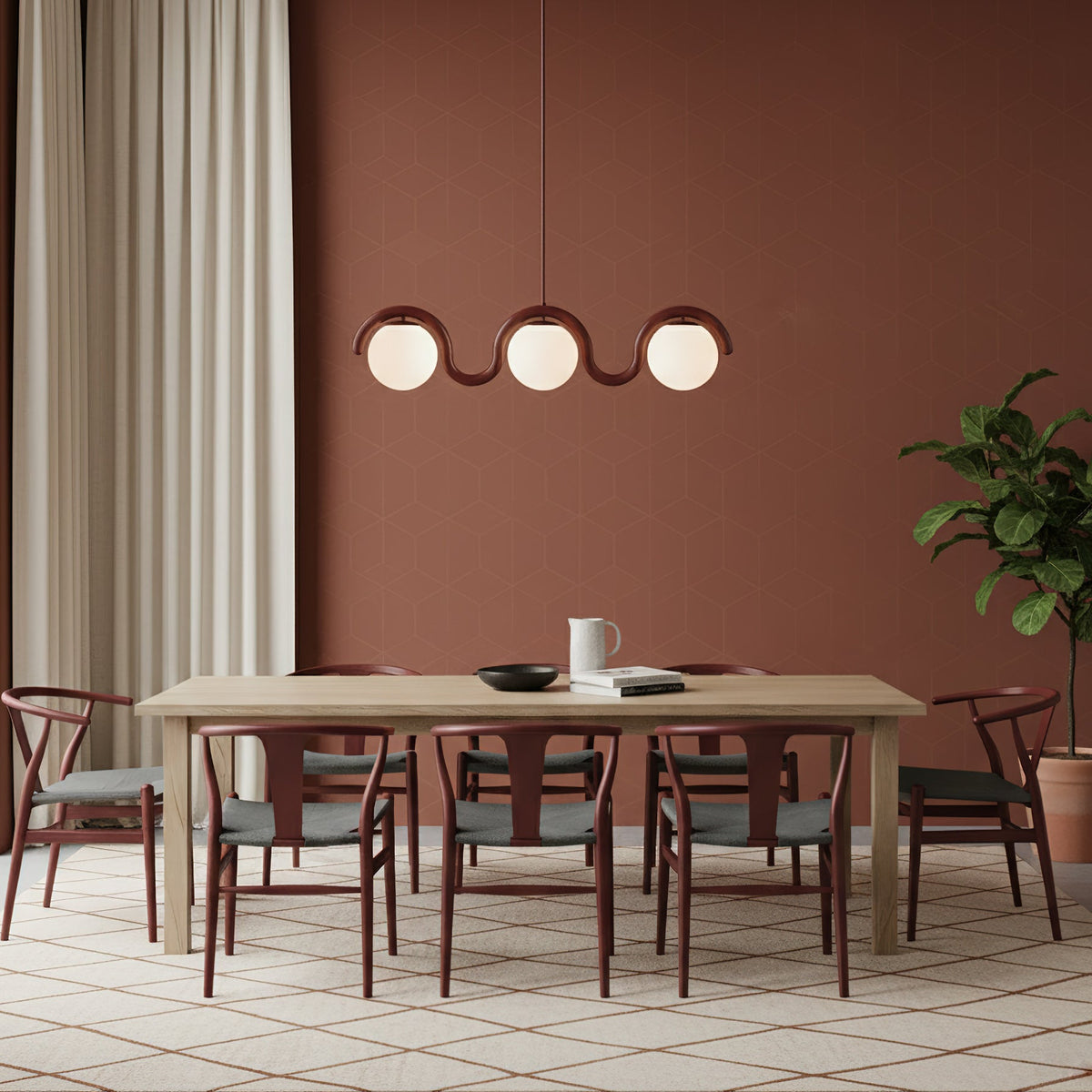 Ovelia Lustre Linéaire Rouge & Argenté