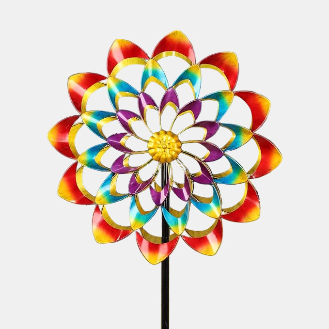 FloraSpin – Moulin à Vent Floral Multicolore en Métal pour Jardin