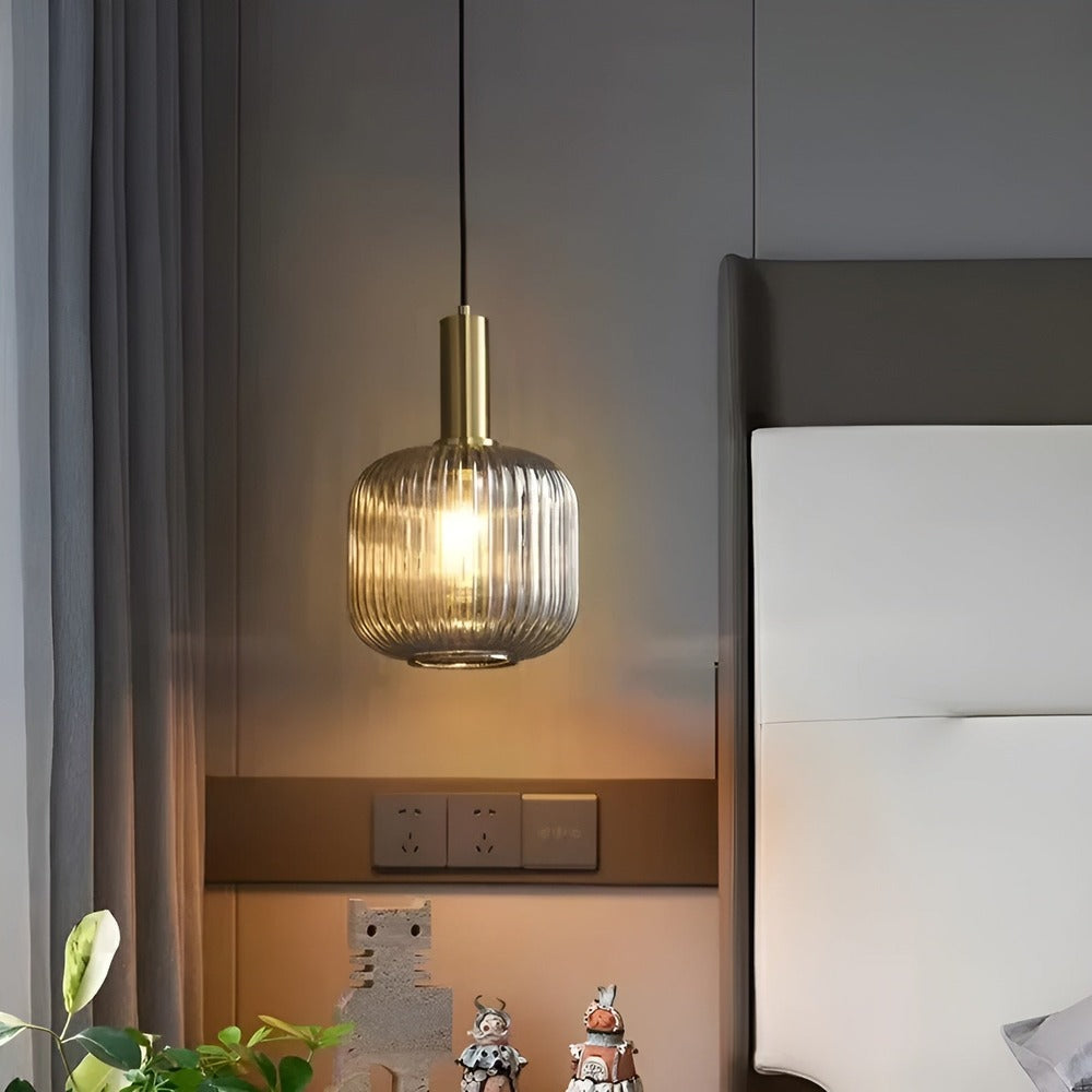 RibGlow - Suspension - Lustre rayé en verre vintage