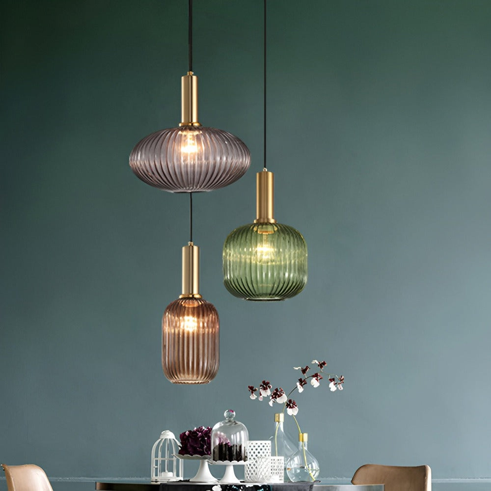 RibGlow - Suspension - Lustre rayé en verre vintage