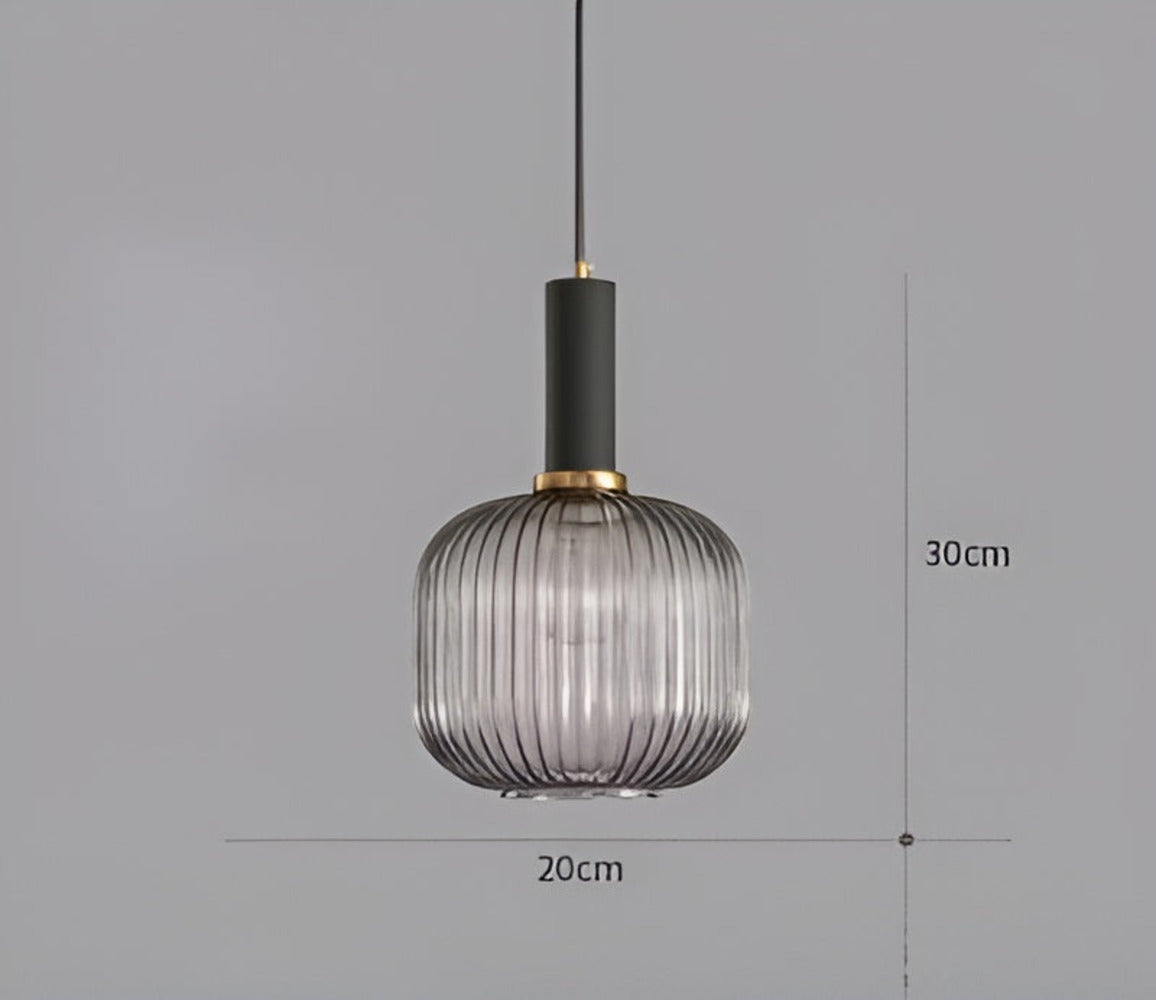 RibGlow - Suspension - Lustre rayé en verre vintage