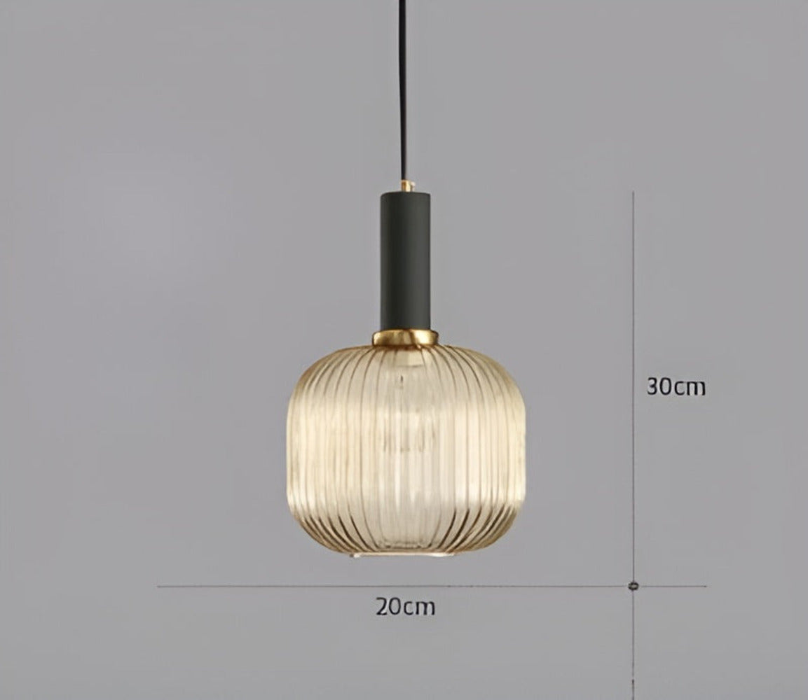 RibGlow - Suspension - Lustre rayé en verre vintage