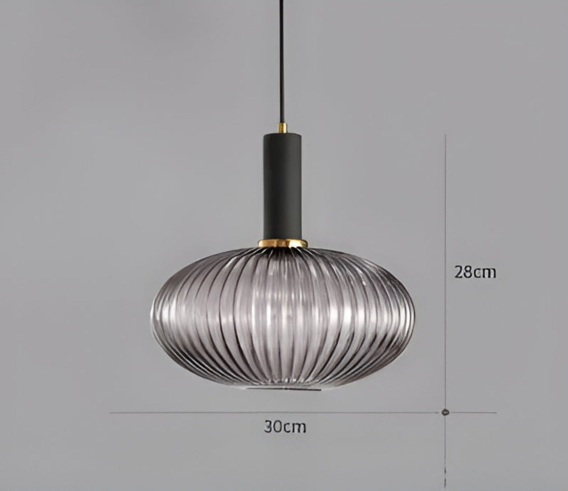 RibGlow - Suspension - Lustre rayé en verre vintage