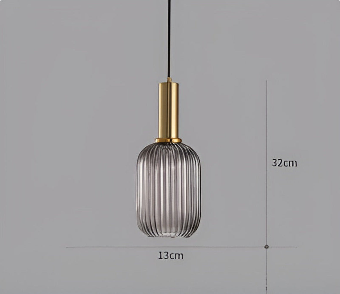 RibGlow - Suspension - Lustre rayé en verre vintage