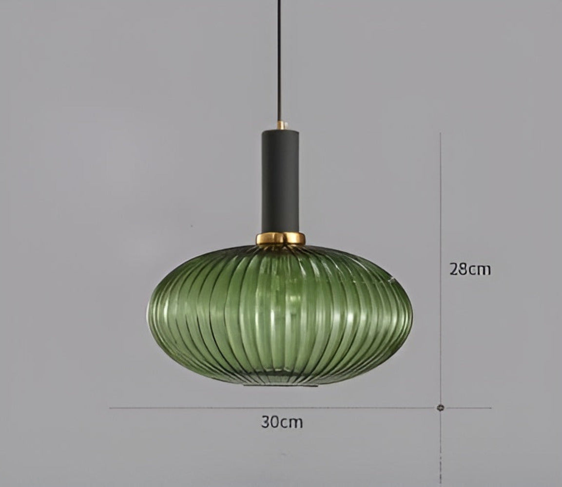 RibGlow - Suspension - Lustre rayé en verre vintage