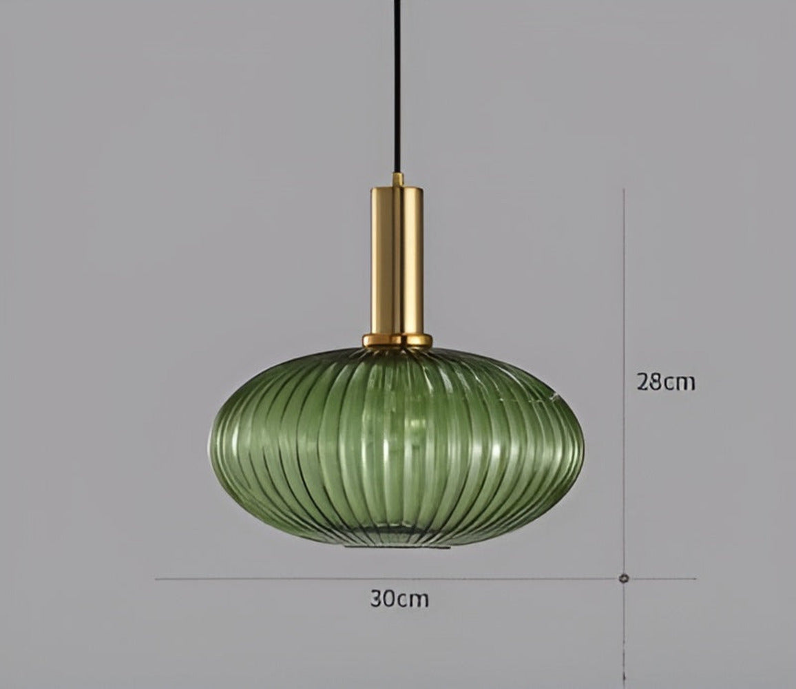 RibGlow - Suspension - Lustre rayé en verre vintage