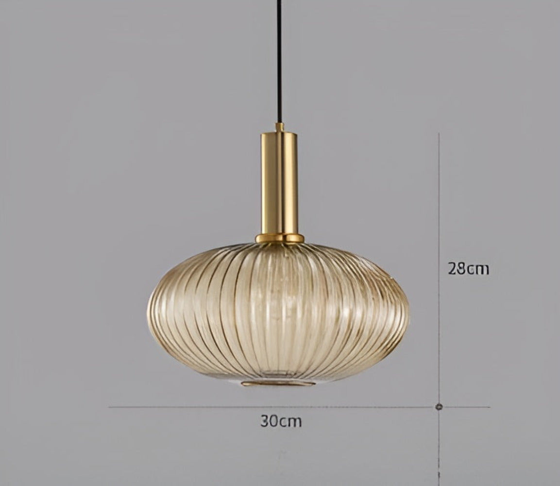 RibGlow - Suspension - Lustre rayé en verre vintage