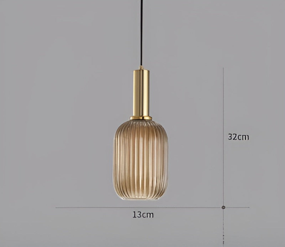 RibGlow - Suspension - Lustre rayé en verre vintage