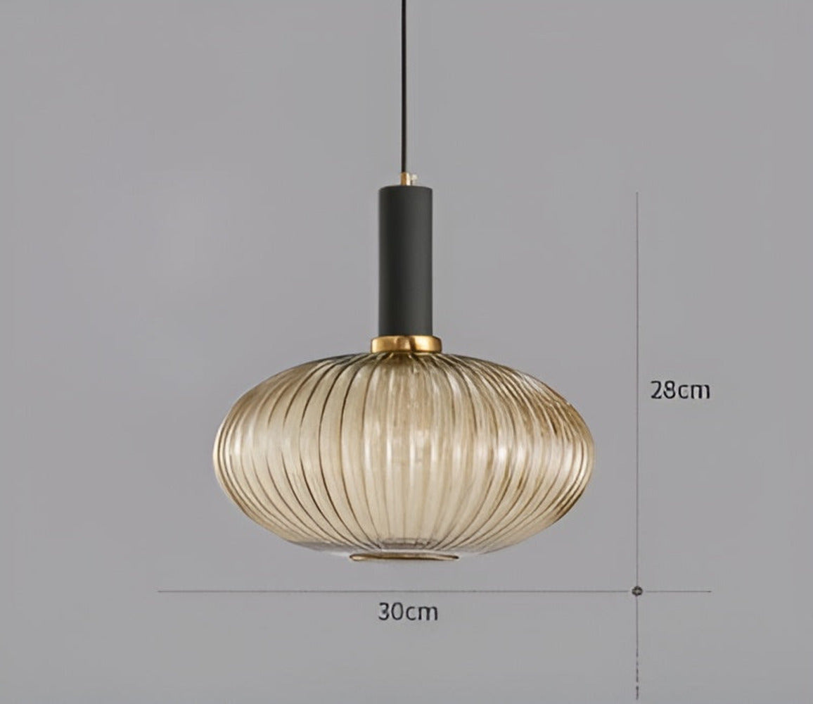 RibGlow - Suspension - Lustre rayé en verre vintage