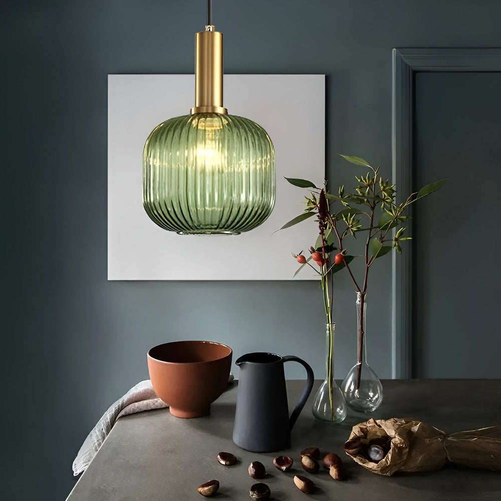 RibGlow - Suspension - Lustre rayé en verre vintage