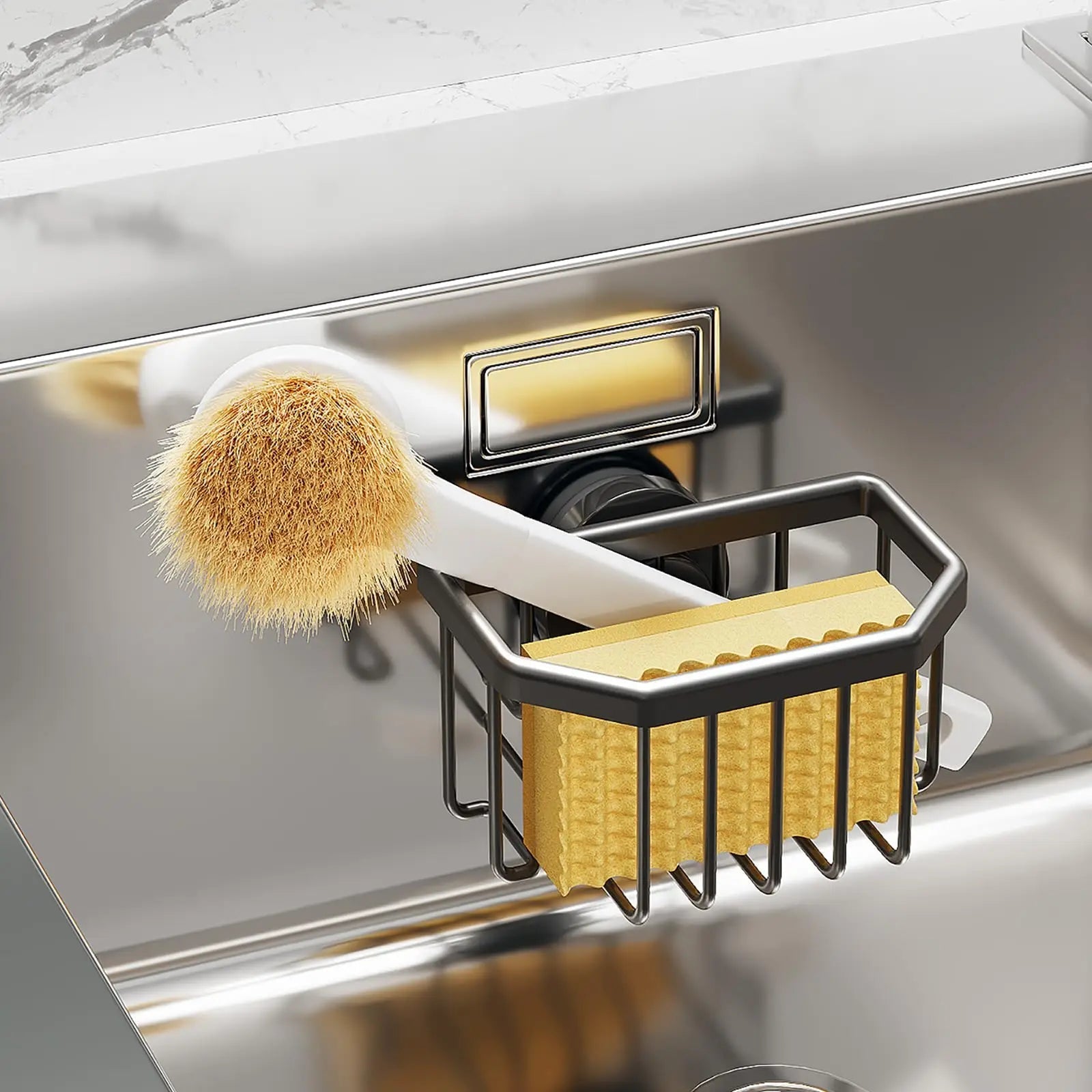 Porte-Éponge à Ventouse pour Évier de Cuisine – Organisateur en Acier Inoxydable Antirouille Rangement et organisation de cuisine Electro Paris Noir