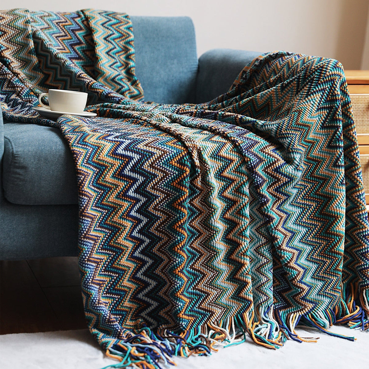 TerraLoom – Plaid à motif chevron doux et chaleureux pour la maison